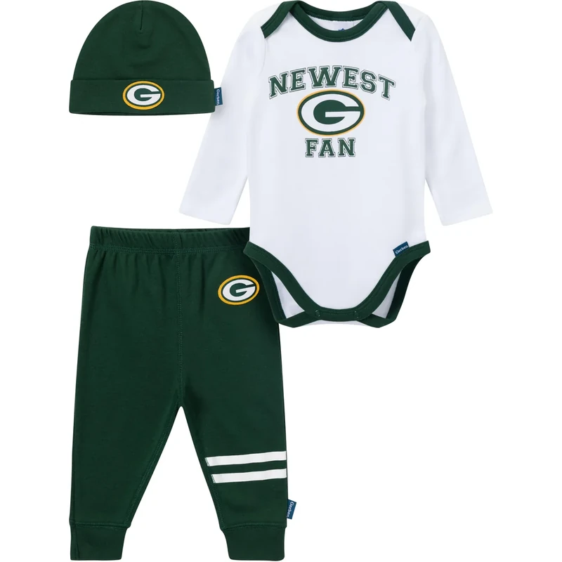 Gerber NFL Team Baby Boys' 3-Piece Onesie Bodysuit, Active Pant and Cap Set, Packers, 0-3 Months