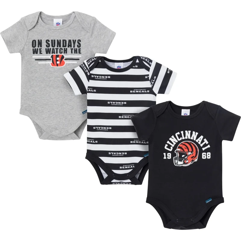Gerber Baby Boys' NFL 3-Pack Onesie Bodysuit, Bengals, 18 Months