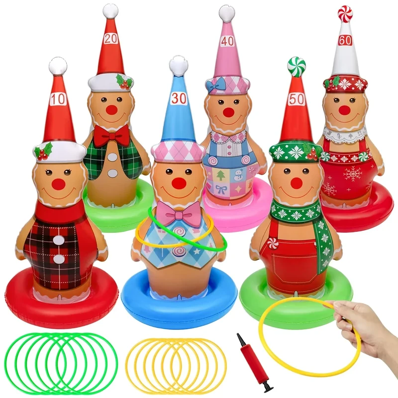6 Pack Christmas Ring Toss Games, Gingerbread Man Inflatable Ring Toss Game,Christmas Party Games for Kids,Adults,Family,Indoor Outdoor Game Garden Toys Gifts