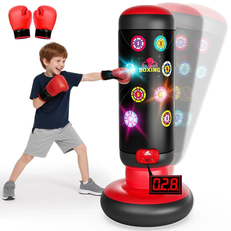 HopeRock Punching Bag for Kids, Boxing Set with Scoring, Light, Music, 4 Game Modes, Inflatable Boxing Bag with Gloves, Birthday Gifts Toys for 4-8-12 Years Old Boys (Patent Pending)