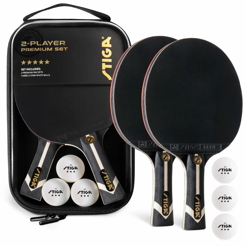 STIGA Premium 2‑Player Table Tennis Set – Includes 2 ITTF Approved Paddles, 3 White 3‑Star Ping Pong Balls & Carry Case