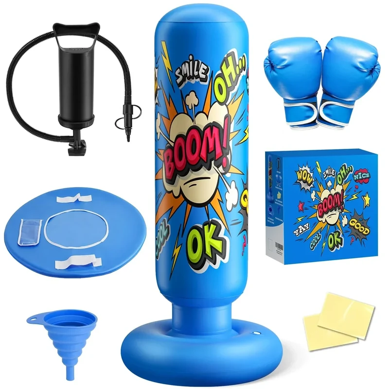 Inflatable Punching Bag for Kids 3-12, Boxing Equipment for Kids and Adults, Christmas, Birthday Gifts, Punching Bag Practice Karate, Taekwondo(Blue)