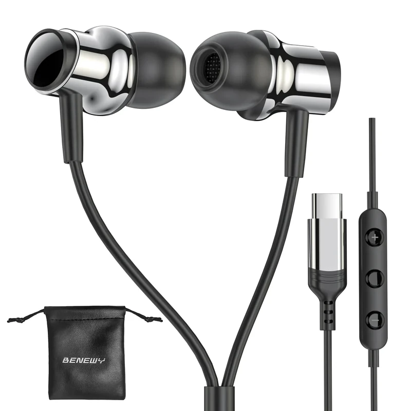 USB C Headphone for Samsung S25 S24 S23 Ultra FE S22 A55 A54 Wired Earbuds Magnetic in-Ear Type C Earphone with Mic Volume Control Stereo Noise Canceling Earbuds for iPhone 17 16 15 Pro Max Pixel 9 8a