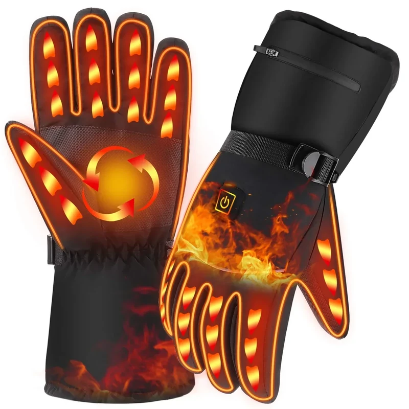 Heated Gloves for Men Women, Winter Warm Gloves with 3 Heating Temperature Control, Electric Hand Warmer Waterproof Touchscreen Thermal Gloves for Cold Weather Motorcycle Ski Snow Running Hunting