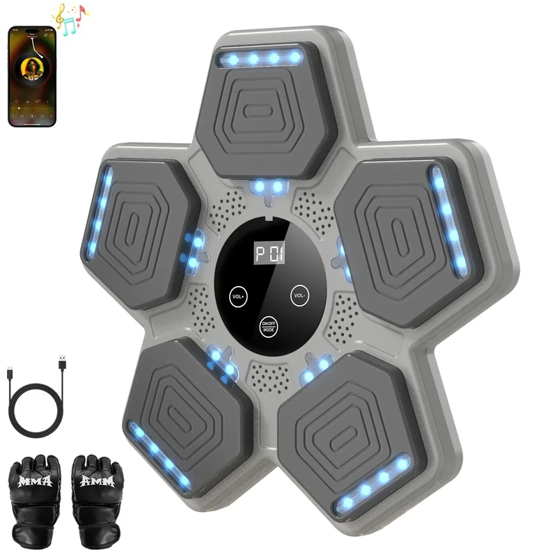 LOLBOX 2025 Music Boxing Machine for Adults and Kids, Smart Bluetooth Boxing Training Equipment with Gloves Wall Mounted, Workout Punching Machine for Home,Office and Gym