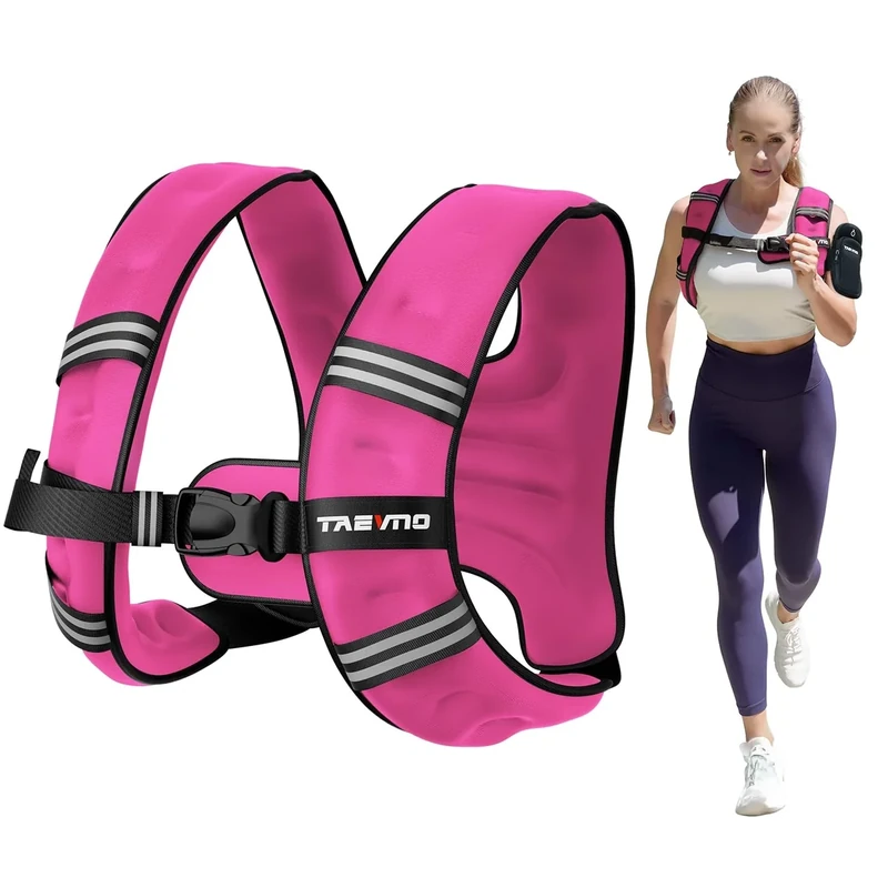 TAEVNO Weighted Vest, 8lb Weight Vest with Detachable Phone Pouch, Suitable For Women, Men, Ideal for Workouts, Strength Training, Fitness, Running, Weight Loss, Walking（Pink）