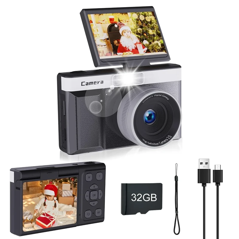 Digital Camera for Kids: 2" 180°Flip Screen 30MP Point-and-Shoot Camera, with 32GB Memory Card, Compact & Portable for Kids and Teens