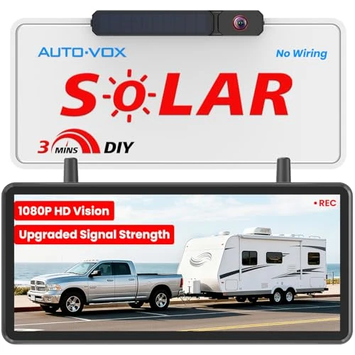 AUTO-VOX Solar Wireless Backup Camera: 7.2" HD Split-Screen DVR Recording, Dual Antenna Signal Upgrade, 3-Minute Easy Install, 1080P Color Night Vision Back Up Camera for Car, Truck, Camper, Trailer