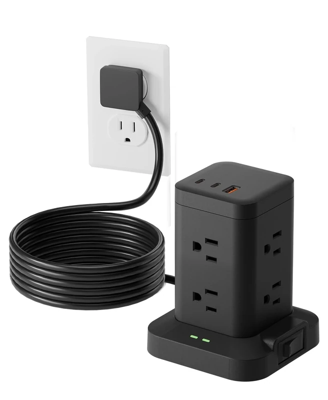 TAGZILO 11-in-1 Power Strip Tower - 1800J, 8 AC Outlets, 2 USB-C (20W)