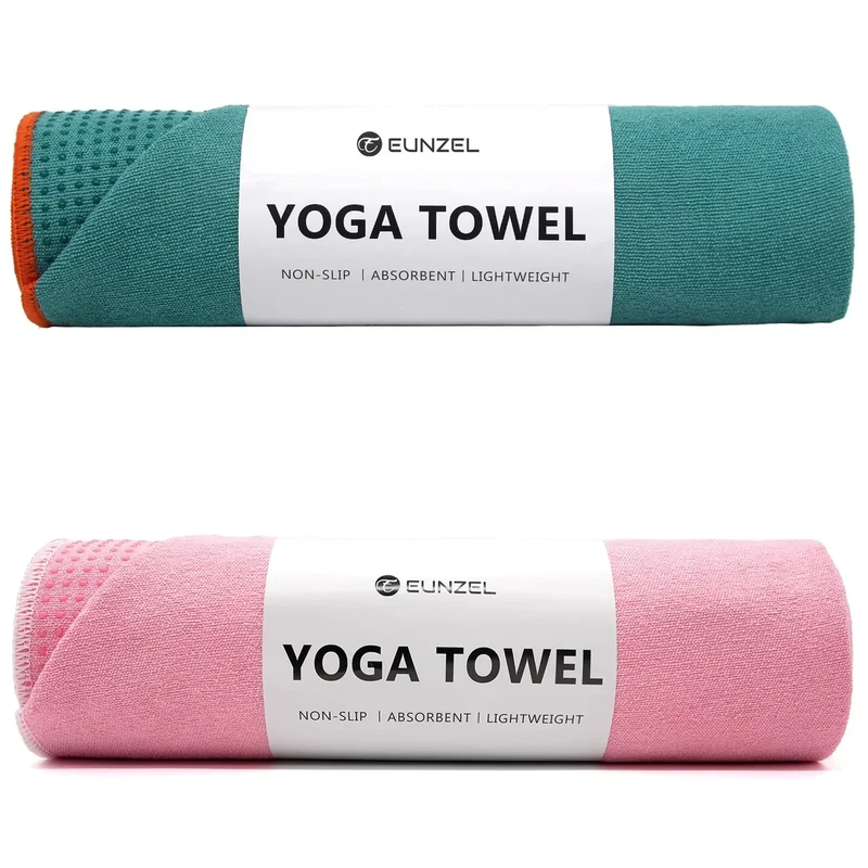 Eunzel 2 Pack Hot Yoga Towel with Grip Dot, Non Slip Yoga Mat Towe Sweat Absorbent Towel for Hot Yoga,Bikram, Pilates and Fitness 72" x 24", Dark Cyan/Pink