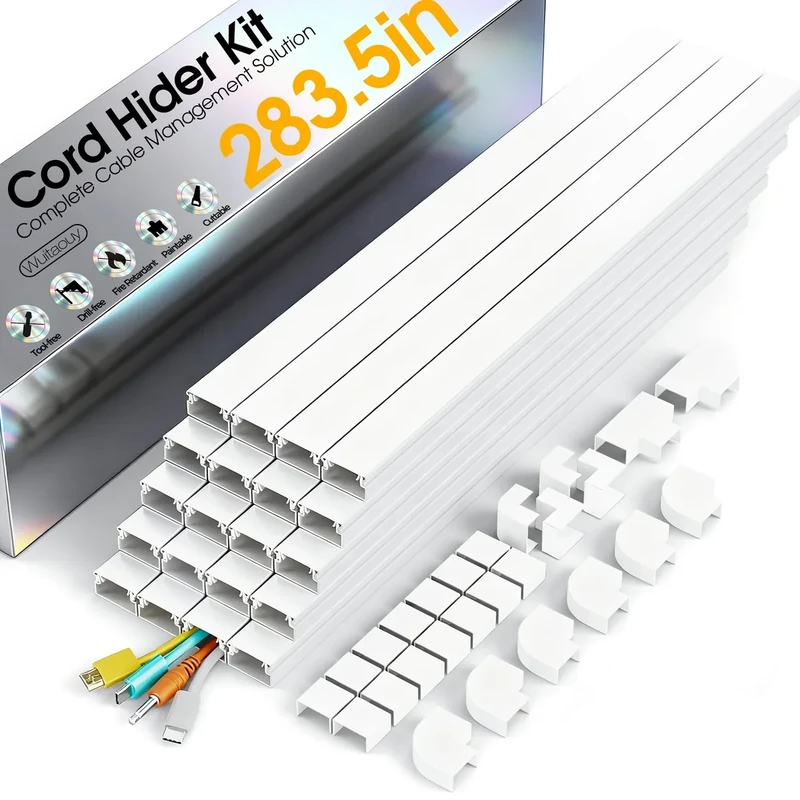 Wuitaouy 283.5in Cord Hider - Cable Raceway for 2-4 Wires, TV Setup