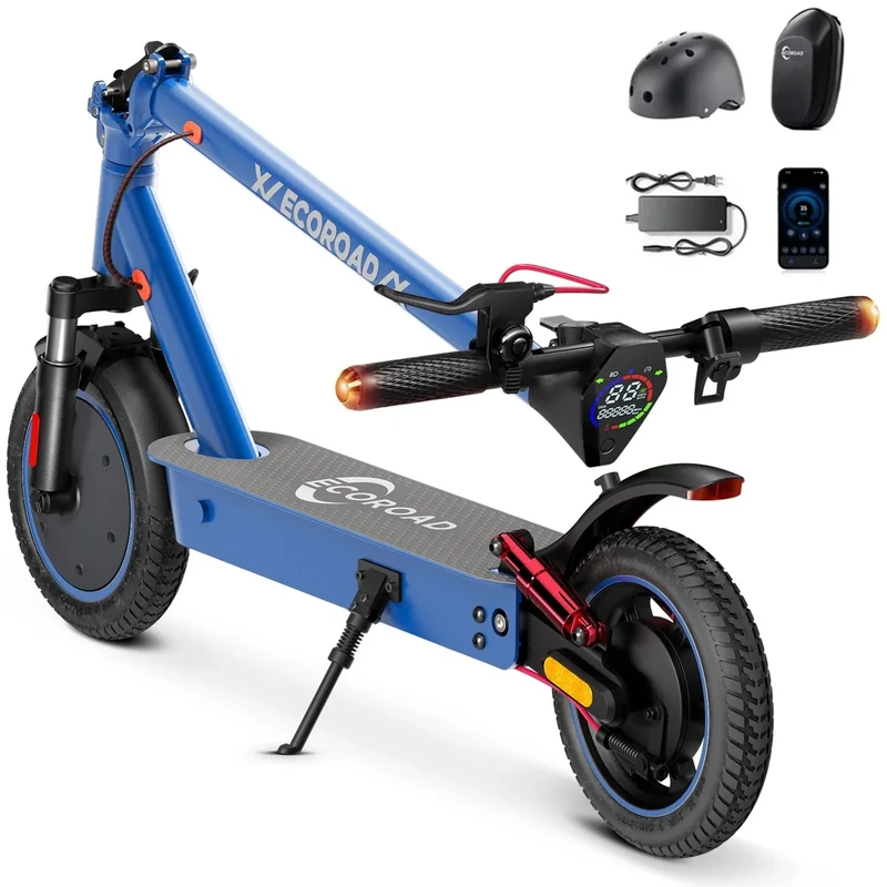 Electric Scooter with APP Lock, 36V 13Ah & 500W Motor, Up to 30 Miles Range,10" Solid Tires, Foldable Commuter Scooter with Turn Signals, 264LbS Capacity (Blue)