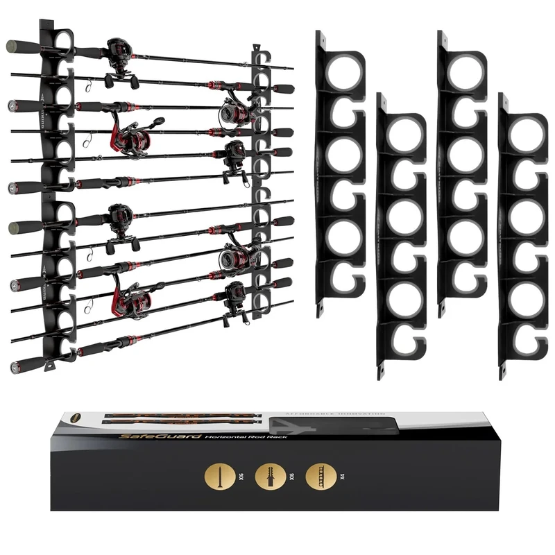 KastKing SafeGuard Fishing Rod Holder for Garage, Wall or Ceiling Mounted Fishing Rod Rack Storage Organizer, Fishing Pole Holder Holds 12 Rods or Combos in Less Than 36 Inches