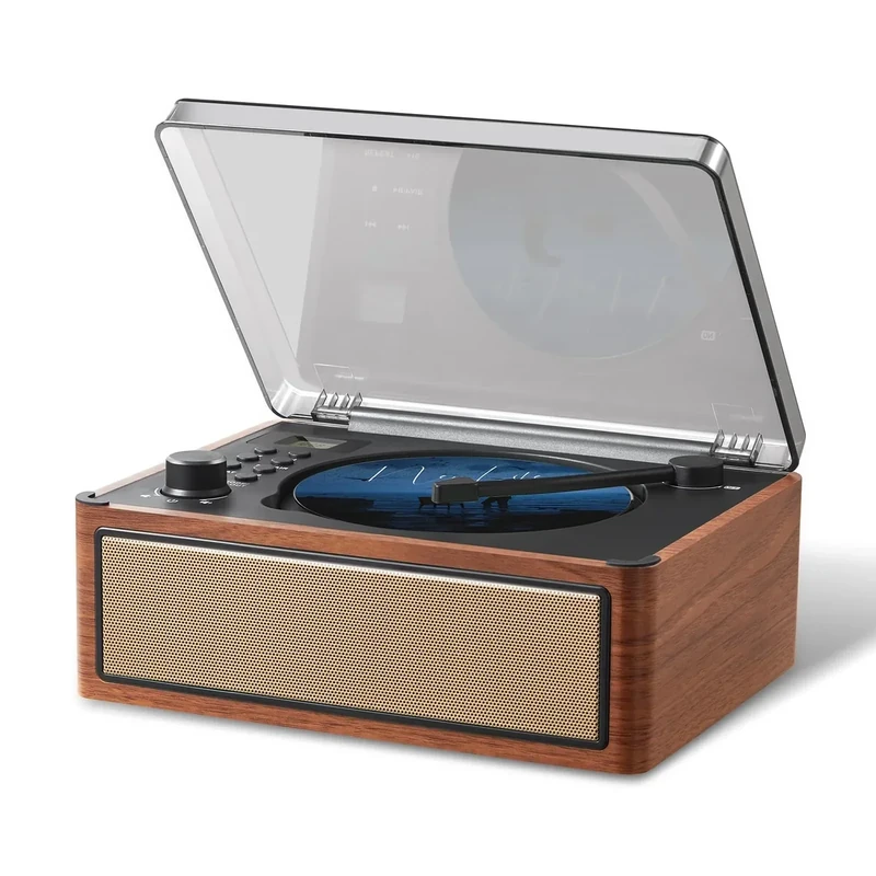 G Keni Retro CD Player Boombox, Dual HiFi Speakers with Bluetooth in/Out, Vintage Wooden Battery Powered Portable CD Player for Home, AUX/USB Playback, FM Radio Music Player (Brown)