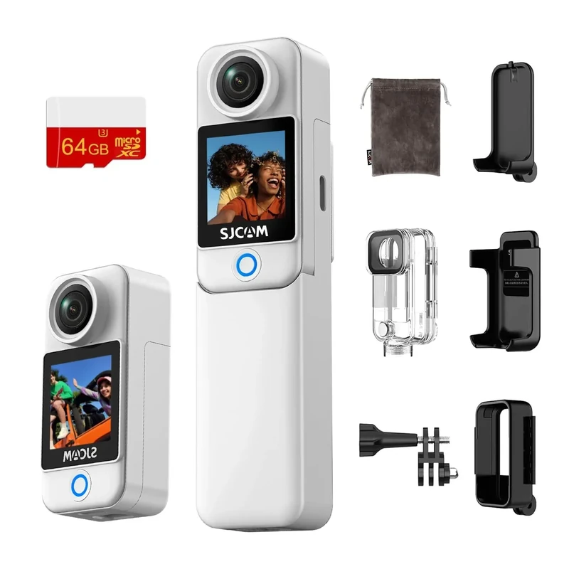 SJCAM C300 64GB,4K Pocket Action Camera,7Hour Power,6-Axis Stabilization,Dual-Touch Screen Body Camera for Travel,Sport,Blog,Waterproof,YouTube Live Streaming,Magnetic Werable and Handheld Camcorder