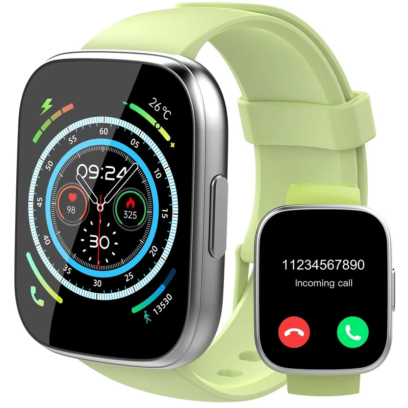 Smart Watches for Men Women, 1.95" HD Touchscreen Fitness Tracker with Bluetooth Calls, IP68 Waterproof, 120+ Sport Modes, 7-Day Battery, 24/7 Heart Rate & Sleep Monitor for Android iOS (Grass Green)
