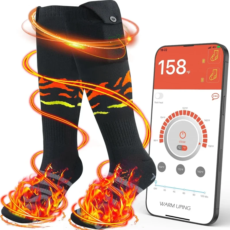 Heated Socks,Upgraded 10000mAh Rechargeable Heated Socks for Men Women, Up to 22 Hours,APP Remote Control,Washable Winter Warm Foot Warmer for Outdoor Work Camping Hiking Skiing Cycling - L