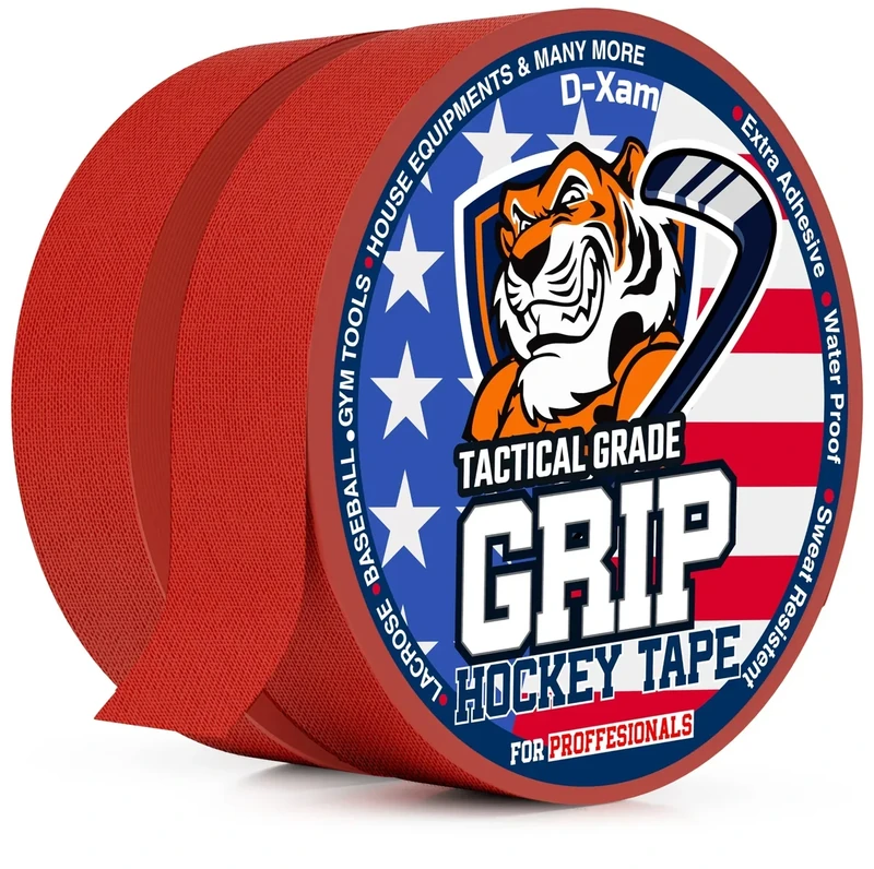 D-Xam Hockey Tape Red Grip Tape - 2 Roll Strong Multipurpose Adhesive Goon Tapes, 1 Inch - for Sports, Handles, Tools, Pullup Bars, Lacrosse