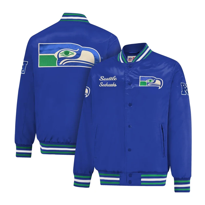 Ultra Game Adults NFL Official Supreme Satin Heritage Jacket, Seattle Seahawks, Team Color, Medium
