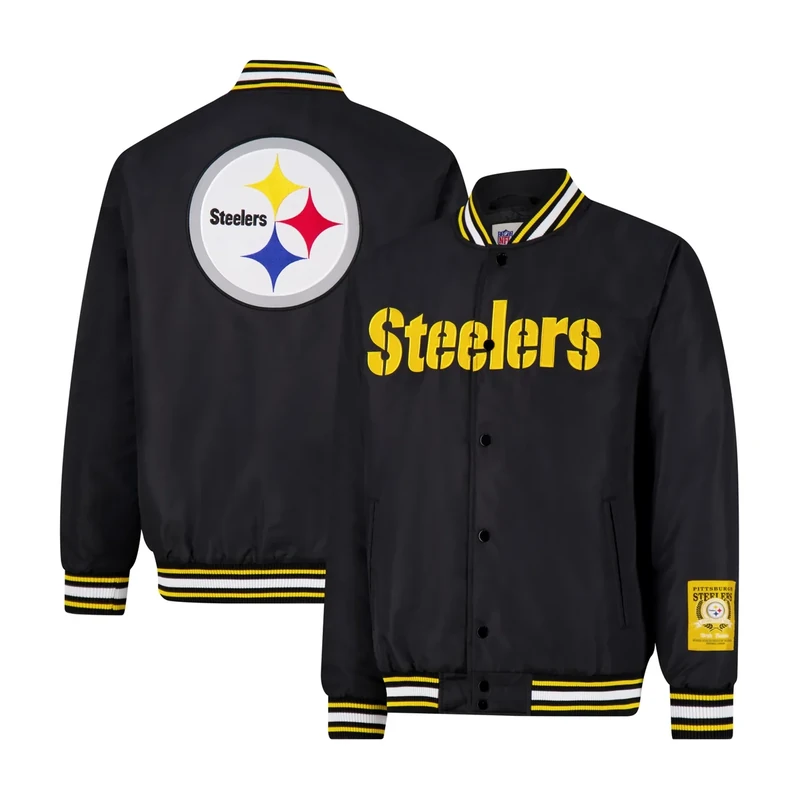Ultra Game Adults NFL Official Smashing Records Satin Jacket, Pittsburgh Steelers, Team Color, Small