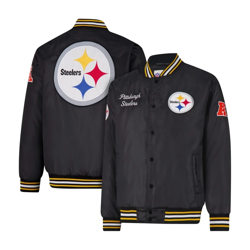 Ultra Game Adults NFL Official Supreme Satin Jacket, Pittsburgh Steelers, Current Logo, Large