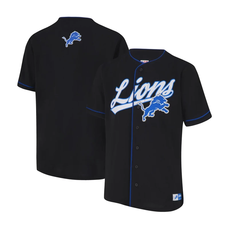 Ultra Game Adults NFL Official Game Day Button Down Baseball Mesh Jersey Shirt, Detroit Lions, Black, Medium