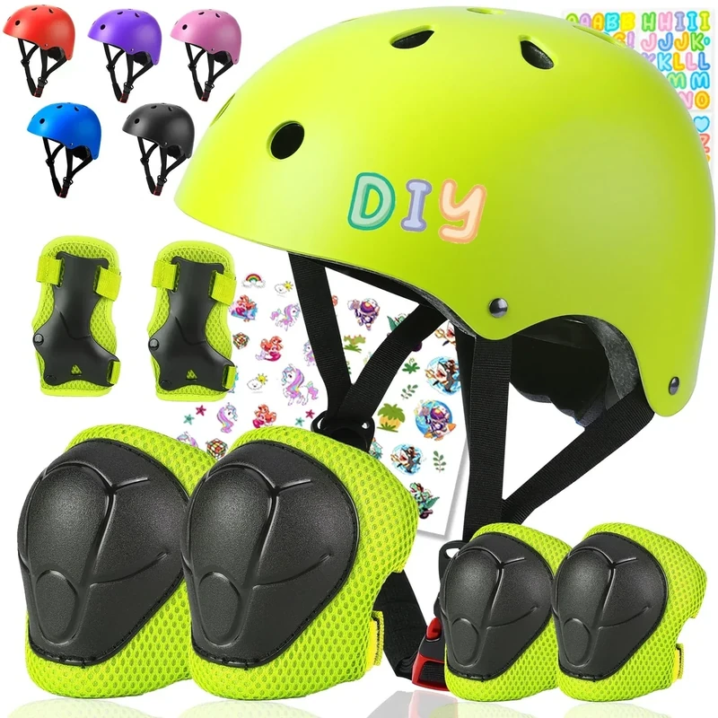 Comforhous Color Gradient Kids Bike Helmet and Pads Adjustable Helmet for Kids Protective Gear Set with Elbow Knee Pads Wrist Guards for Cycling Bicycle