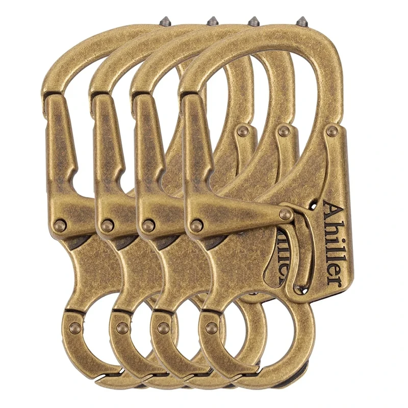 Ahiller 3" Carabiner Keychain Clip, Rugged Alloy Double Lock Design - Tungsten Steel Spike - Multi Tool Caribina, Small Key Ring Clip for Camping Hiking Fishing Outdoor Survival [Brozne-4P]