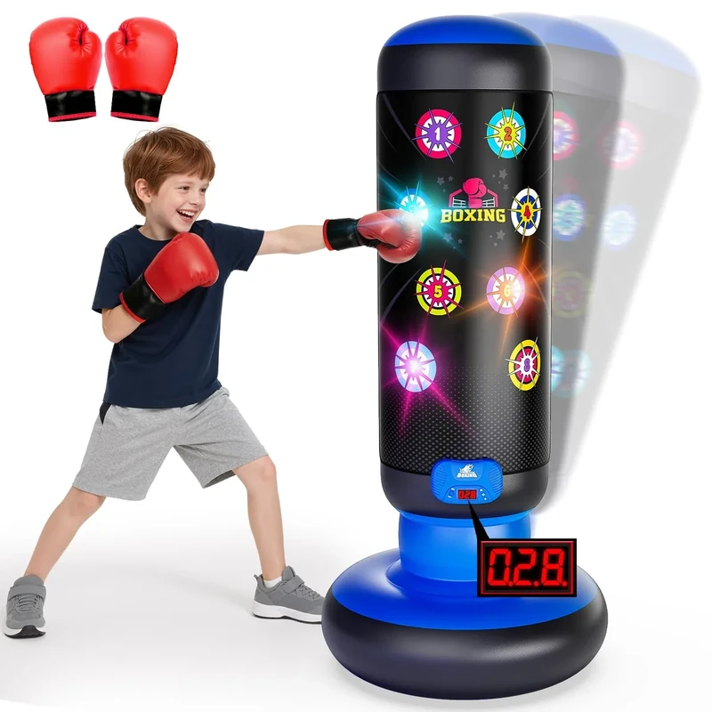 HopeRock Punching Bag for Kids, Boxing Set with Scoring, Light, Music, 4 Game Modes, Inflatable Boxing Bag with Gloves, Birthday Gifts Toys for 4-8-12 Years Old Boys