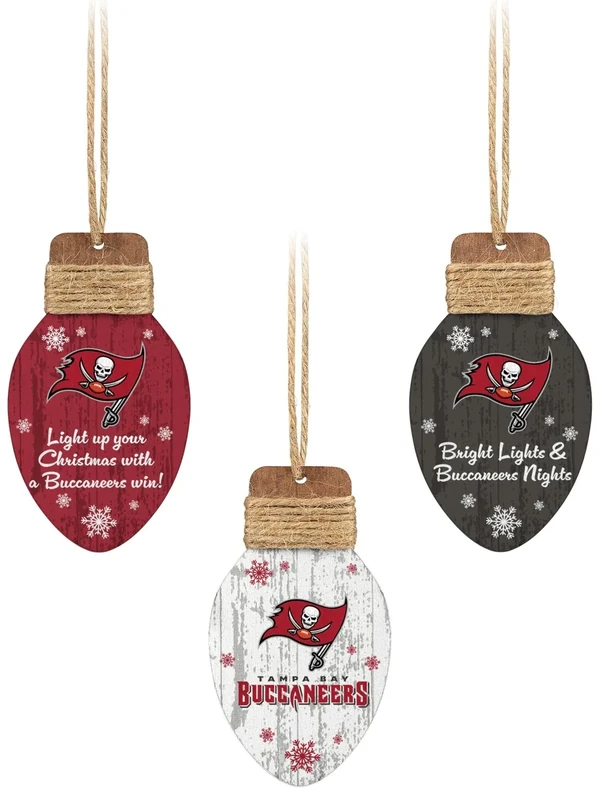 FOCO Tampa Bay Buccaneers NFL 3 Pack Wooden Holiday Lights Ornament Set