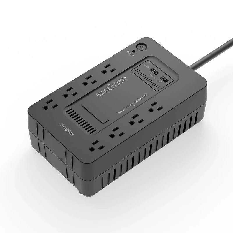 Staples TECH 650VA UPS Battery Backup - 8-Outlet Surge Protector - Image 1