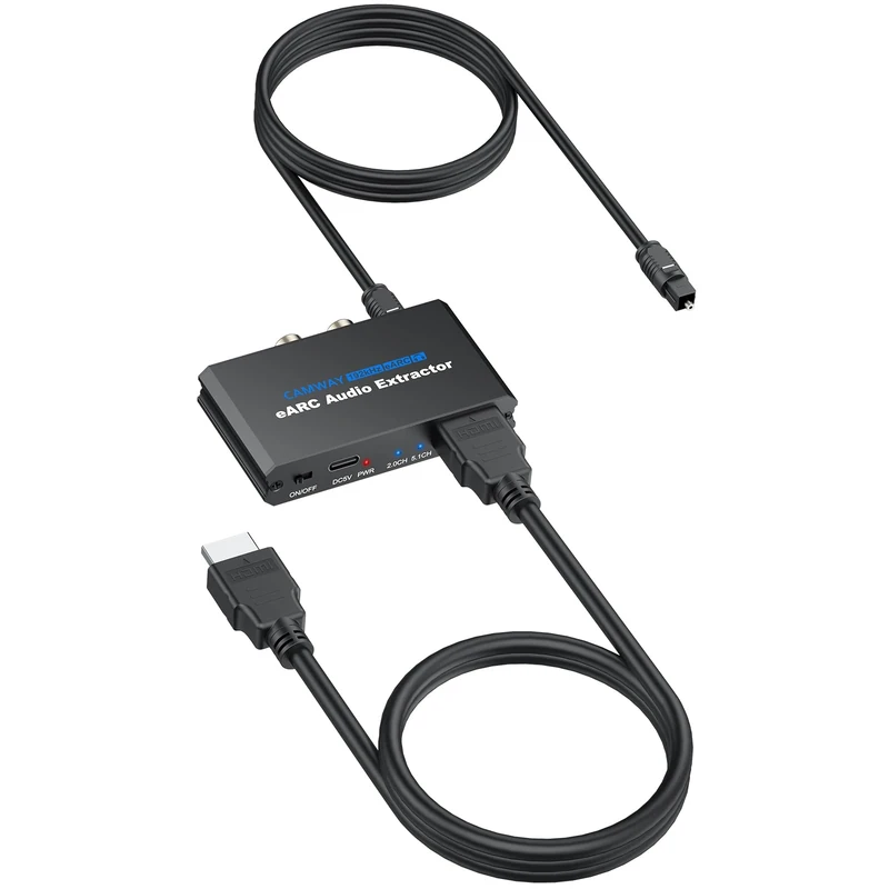CAMWAY eARC/ARC Audio Extractor - eARC/ARC to Optical RCA 3.5mm Adapter, Support Dolby Digital DTS 5.1 Surround Output for TV, Amplifiers, Soundbars, Powered Speakers, Headphones,etc