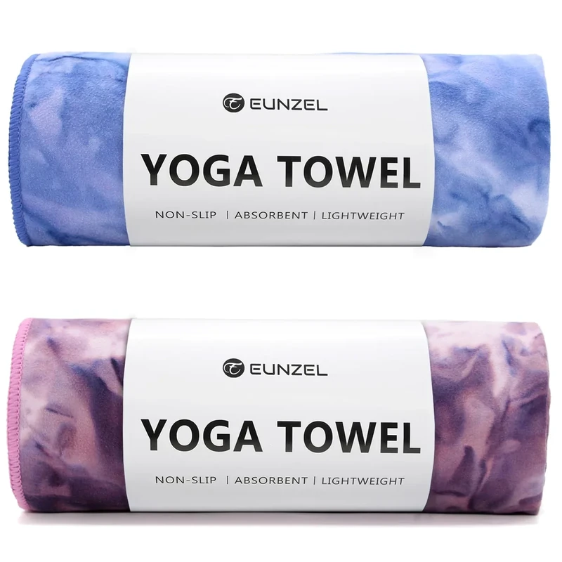 Eunzel 2 Pack Hot Yoga Towel Non-Slip Yoga Mat Towel Ultra-Absorbent Microfiber Towel for Hot Yoga, Pilates，Bikram and Workout 26.5"x 72", Indigo& Lavender