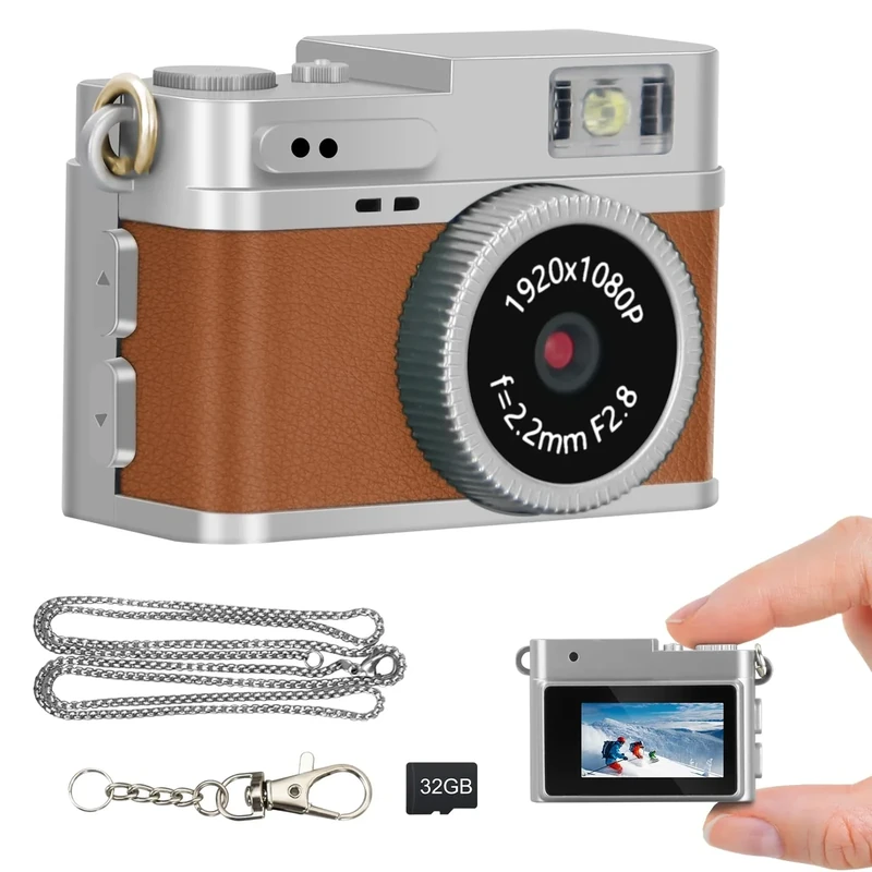 Mini Keychain Digital Camera for Students: 1080P FHD Recording with 0.96" IPS Screen, AVI Format-Ideal for Travel/Study/Concerts - Suitable for Photography Enthusiasts（Brown）