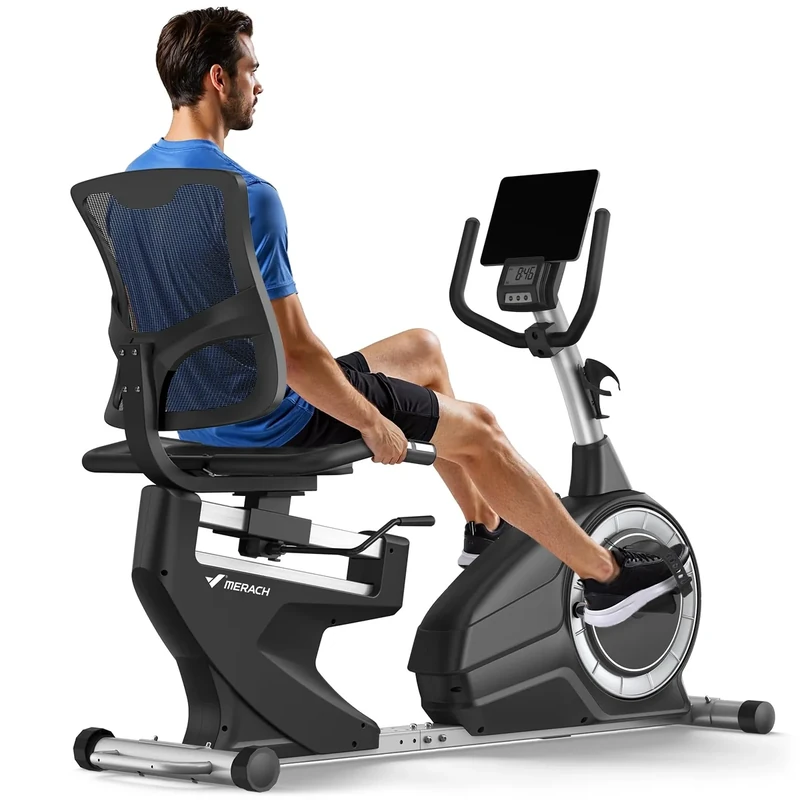 MERACH Recumbent Exercise Bikes for home, Light Commercial Recumbent Exercise Bike for Seniors Adults, Magnetic Recumbent Stationary Bike with Exclusive Apps, LCD, Heart Rate Handle