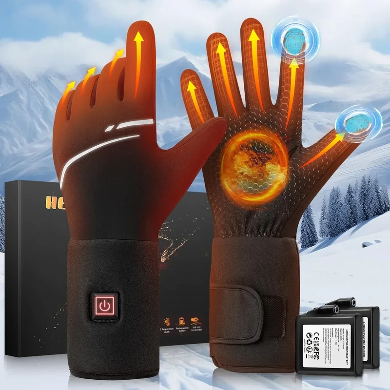Heated Gloves Liners for Men Women, Rechargeable Heated Gloves with 7.4V 6400mAh Battery, Electric Gloves with Touchscreen, Thin Hand Warmer for Skiing,Hunting, Cycling, Hiking, Raynaud, X-Large