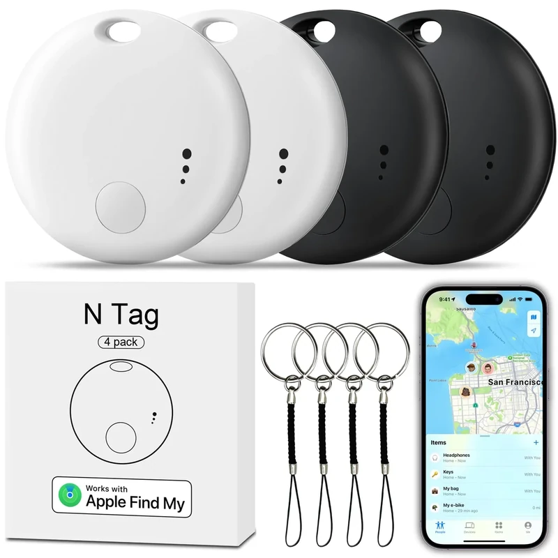 Tracker Tag 4 Packs Bluetooth Tracker, Smart Tag Locator Tracking Device, Keys Finder and Item Locator,Air Tracker Item Finders with Find My(iOS Only) Track Your Keys,Wallet,Luggage (White and Black)