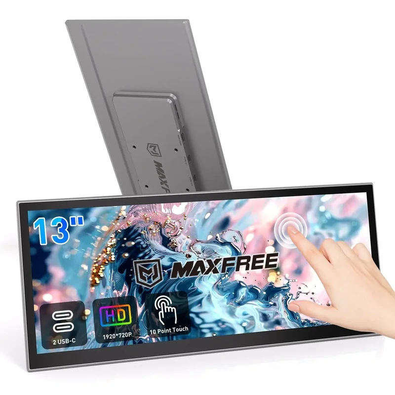 Maxfree L2 Touch Screen Monitor, 13" 1080P 10-Point Portable Monitor Touchscreen with Kickstand & Speaker, Plug & Play, Laptop Screen Extender for Windows/MacOS/Android/PS4/5/Xbox/iPad
