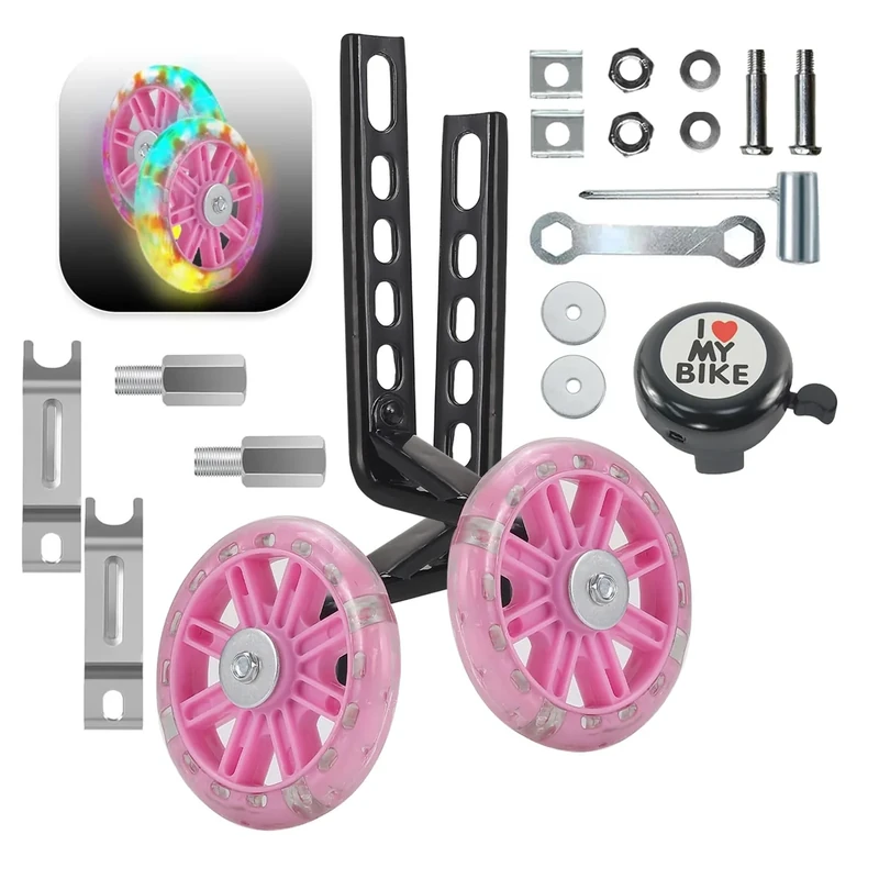 Tayizoo Training Wheels for Bike,with Axle Extenders,Compatible for Bikes of 12/14/16/18/20 Inch,Flash Mute Wheel,1 Pair