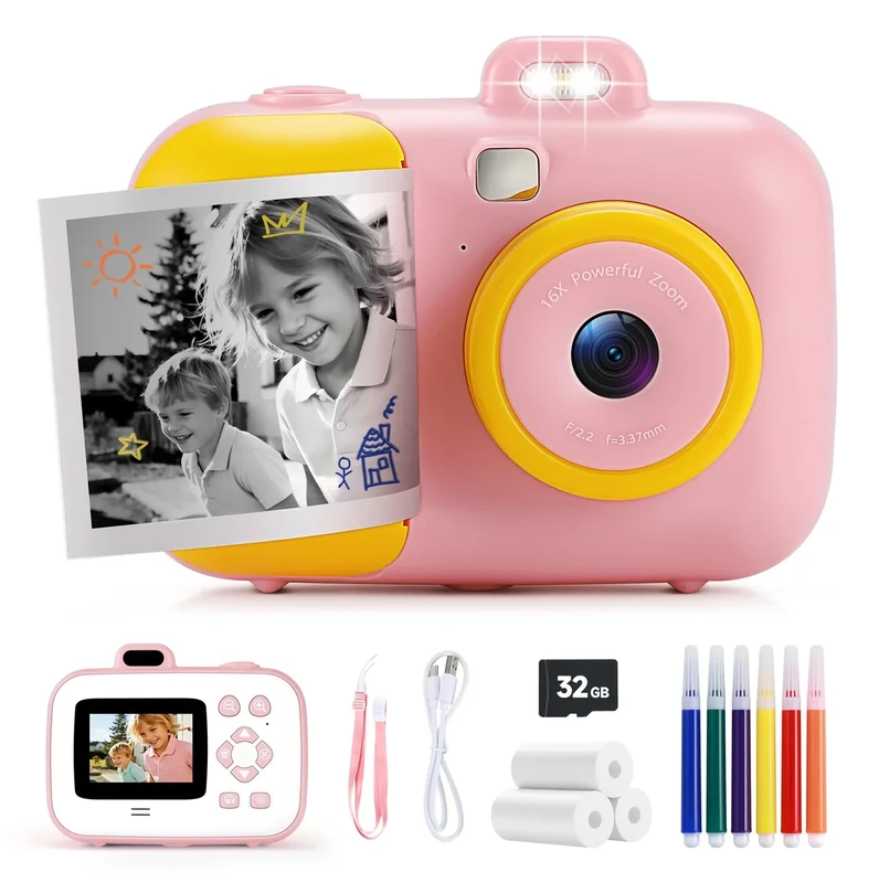 MAVOKIS 1080P Kids Instant Camera - 32GB Card, Print Paper, Ages 5-9 - Image 1
