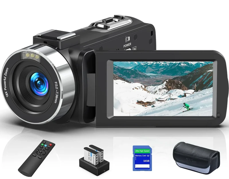 Tixeuo 8K 64MP Camcorder Video Camera 18X Digital Zoom YouTube Vlogging Camera Webcam IR Night Vision WiFi 3.0”Touch Screen Camcorders with Microphone, 32G SD Card, Remote Control