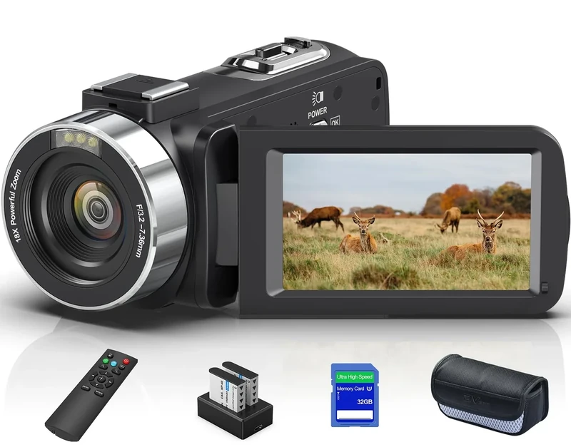 Tixeuo 8K Camcorder 64MP Video Camera 18X Digital Zoom YouTube Vlogging Camera Webcam IR Night Vision WiFi 3.0”Touch Screen Camcorders with Mic, 32G SD Card, Remote Control and 2 Batteries