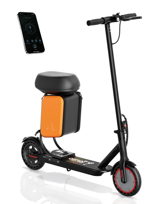 Electric Scooter with Seat for Adults and Teens, 19MPH & 15-Mile Range, 350W Motor, 8.5" Solid Tires with App Control & Dual Brake System - Foldable Commuter E-Scooter with Storage Bag