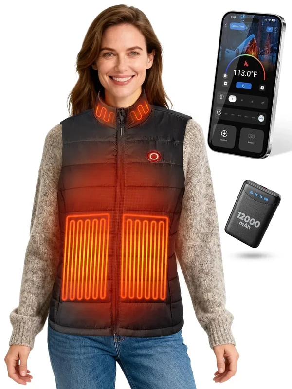 Bopoid Womens Heated Vest with 12000mAh Battery - APP Control 4 Heating Levels Electric Heated Vest Women for Winter Outdoor(Size L)