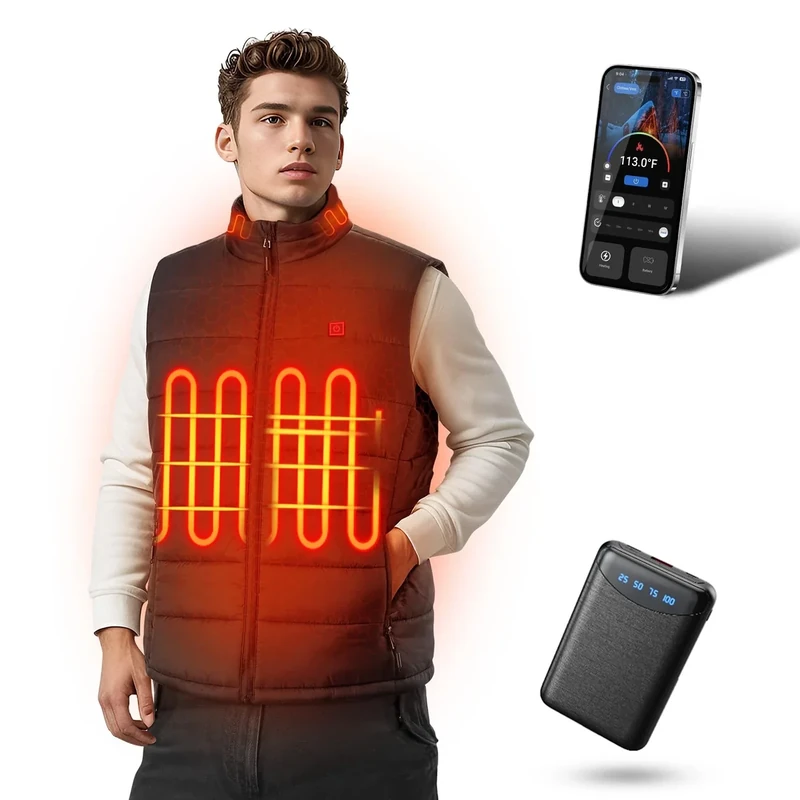 Bopoid Heated Vest for Men with APP Control, Lightweight Electric Mens Heated Vest with 12V Battery Pack for Winter Cycling (Size L)