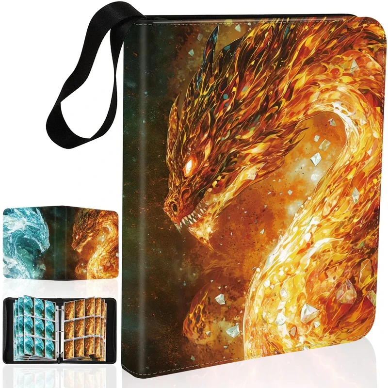 Gbchais Dragon 9 Pocket Trading Card Binder Album, Holds 900 Cards with 50 Removable Double-Sided Sleeves, Waterproof PU Leather Zipper Binder for TCG, MTG, Sports Cards
