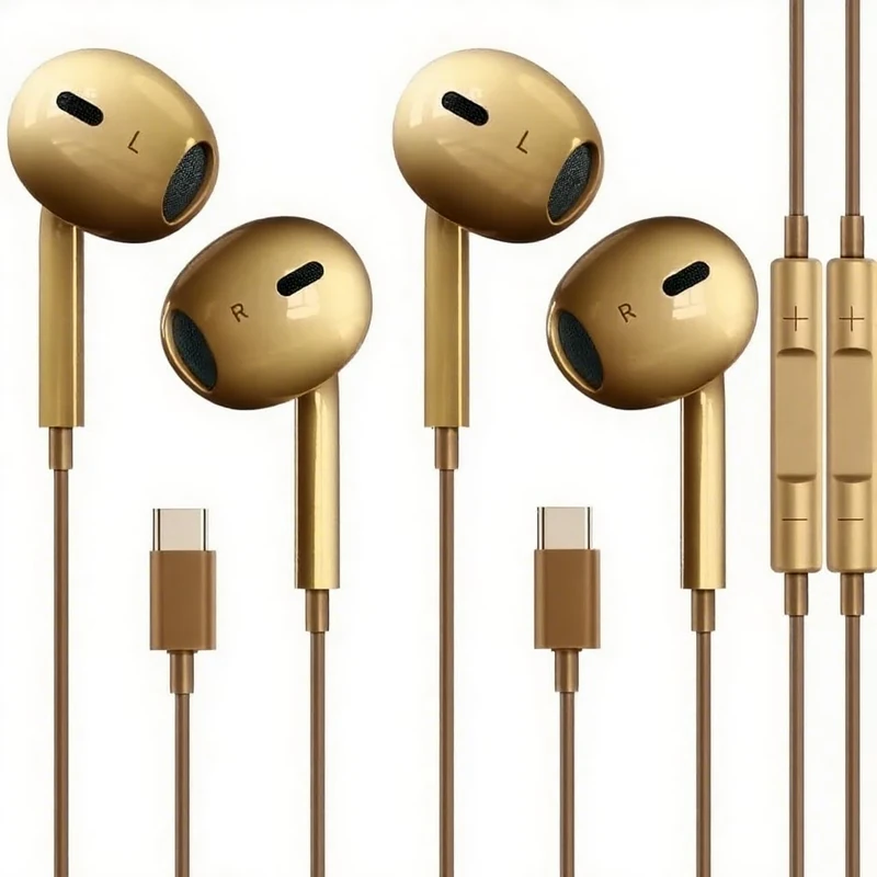 SKLNXAZ 2 Pack USB C Earbuds with Mic, Remote & Noise Canceling - Gold
