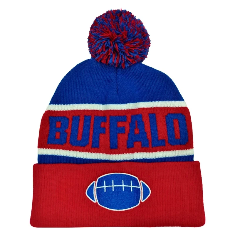 Miodoem City Beanie Knit Hat with Pom Winter Cuffed Cap Sport Fans Gift for Men Women