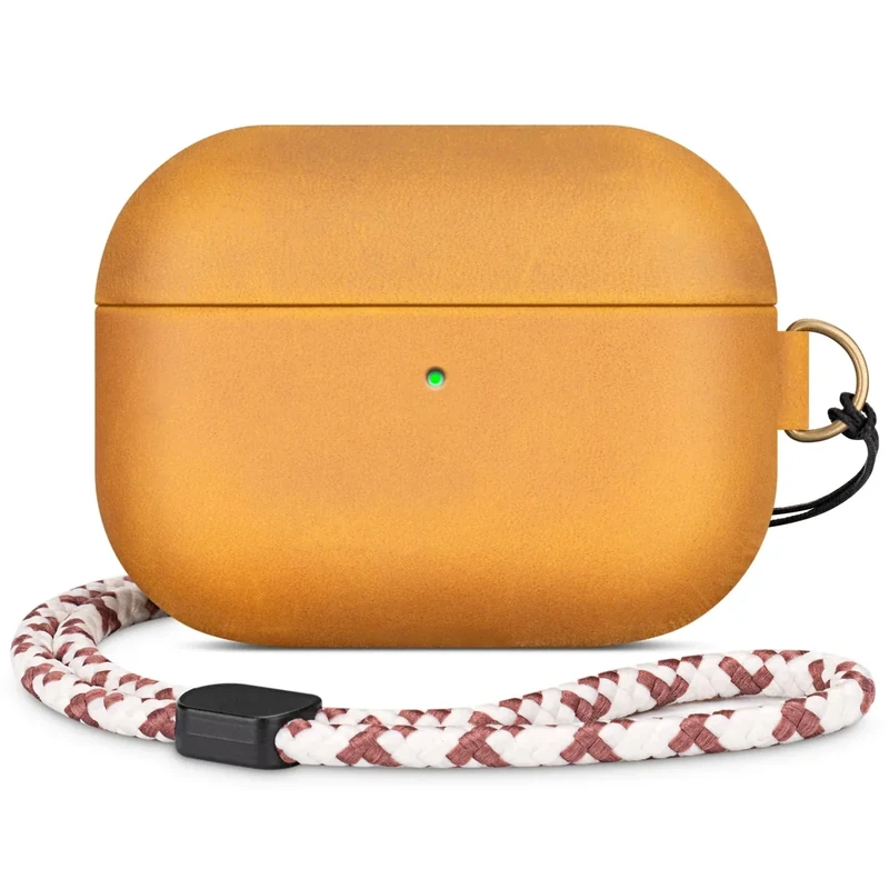 RIXENY Leather Case for AirPods Pro 2 - Khaki with Sync Button - Image 1