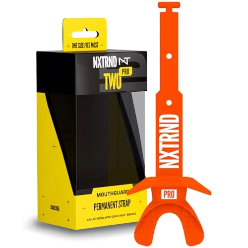 Nxtrnd Two Pro Football Mouth Guard, Permanent Strap, Fits Adult & Youth (Orange)